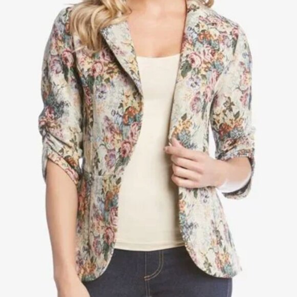 Karen Kane Floral Tapestry One Button Blazer with Ruched Sleeves - Picture 12 of 12